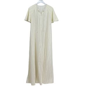 Vintage Lorraine Women's Large Ivory Striped Zip Front House Dress Nightgown